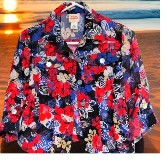 Floral Blouse 20W lightweight Casual Beach Romantic Feminine Classic Ruby Red - Picture 1 of 8